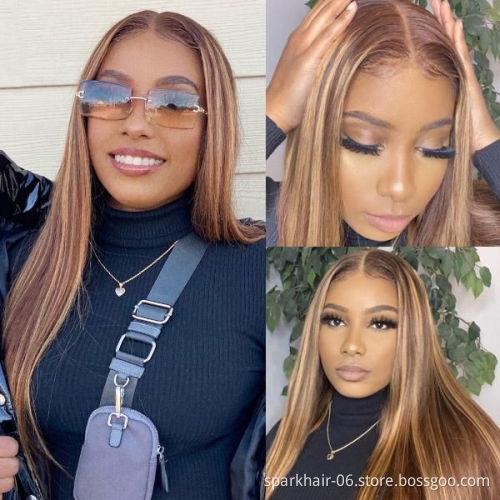 SPARK Straight Highlight Lace Front Wigs Human Hair for Black Women Ombre Blonde Lace Front Wig Human Hair Pre Plucked With Baby